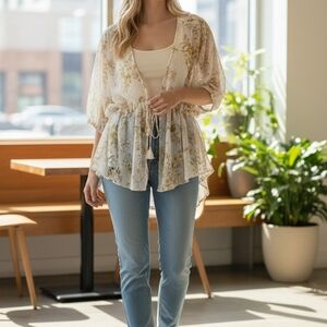 Miami by francescas Floral Sheer Kimono Sz S/M